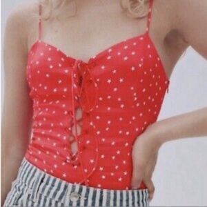 Zara Tank Bodysuit Red & White Size: XS